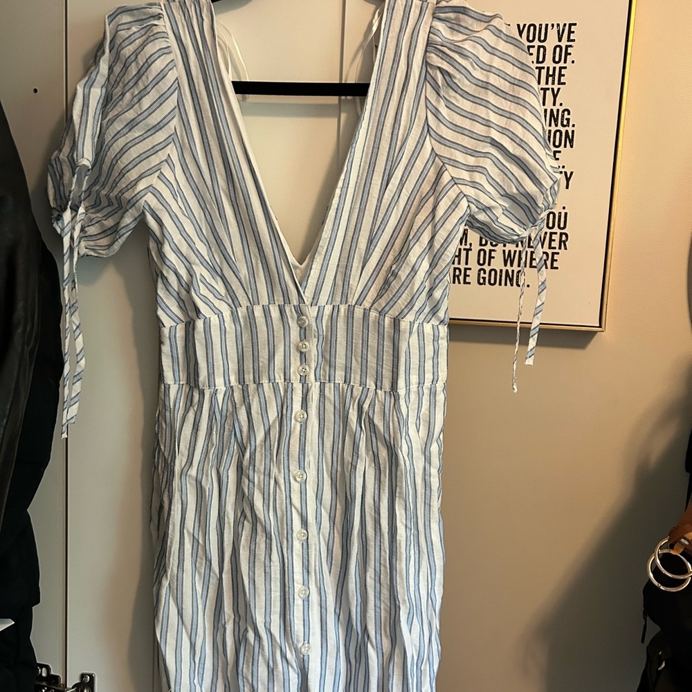 Mini Striped V-Neck Button-Down Dress SMALL